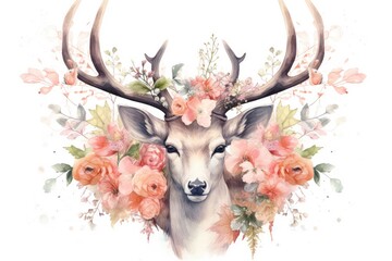 Wall Mural - Isolated red deer stag head with antlers, wildlife vector illustration