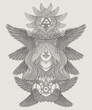 Seraphim, six winged Ange hand drawing. vintage engraving illustration