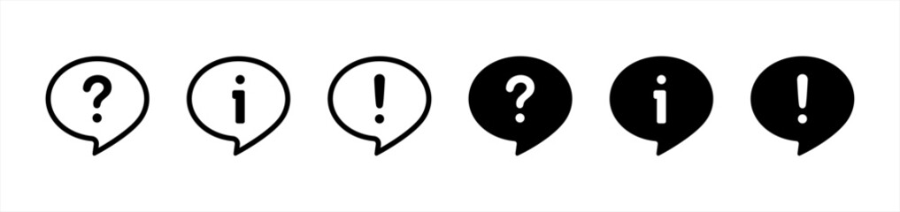 question, exclamation and information mark with speech bubble icon in line style. mark simple black 