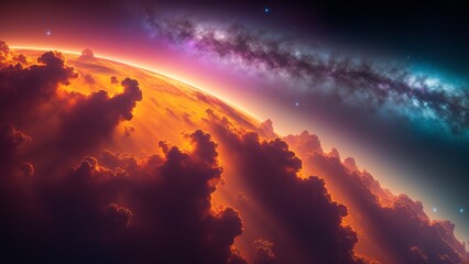 Wall Mural - A Digital Image Illustrating A Mood - Setting Of A Planet With A Star In The Sky