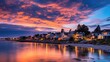 © ThisDesign - beautiful twilight sky above a coastal village generative ai