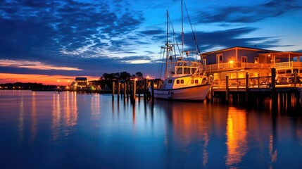 Wall Mural - beautiful twilight sky above a harbor. generative ai