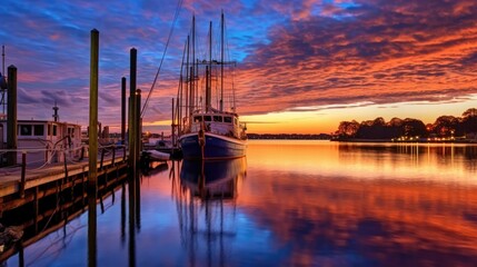 Wall Mural - beautiful twilight sky above a harbor. generative ai