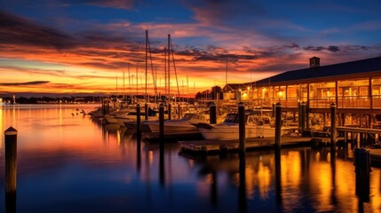 Wall Mural - beautiful twilight sky above a harbor. generative ai