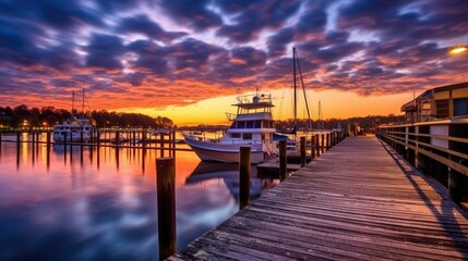 Wall Mural - beautiful twilight sky above a harbor. generative ai