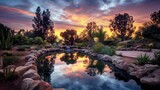 Fototapeta Tęcza - beautiful twilight sky in a serene garden generative ai