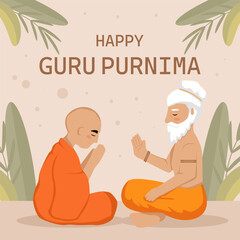 Wall Mural - happy guru purnima illustration in flat design with monk