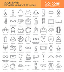 Big set of isolated Accessories vector line icons.