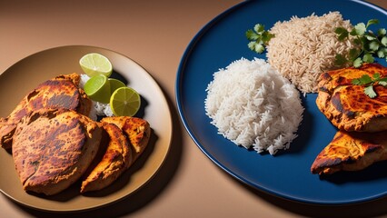 An Artful Depiction Of A Vivid Meal Of Chicken, Rice And Vegetables AI Generative