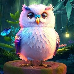 Wall Mural - Illustration of a cute owl sitting on a tree