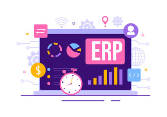 ERP Enterprise Resource Planning System Vector Illustration with Business Integration, Productivity and Company Enhancement in Hand Drawn Templates