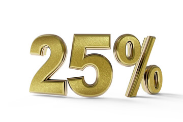 25 percent gold made in 3d with shadow and white background