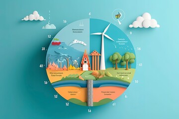 Wall Mural - Renewable energy by 2050 Carbon neutral energy or greenhouse gas emission CO2, Reduce CO2 emission concept, Generative Ai