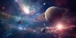 Space wallpaper banner background. Stunning view of a cosmic galaxy with planets and space objects. Elements of this image furnished by NASA, generate ai