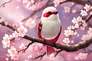 Beautiful bird with Cherry blossom , pink sakura flower.