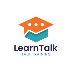Modern logo combination of graduation cap and conversation. It is suitable for use as a speaking training logo.