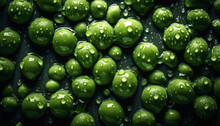 Close up of clean Green peas with water drop in dark black background. Fresh fruit and Vegetable concept. Nutrition and vitamin theme. Generative AI