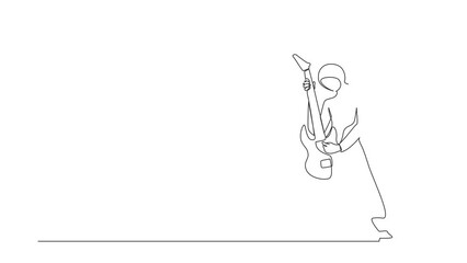 Wall Mural - Animated self drawing of single continuous line draw Arabian musician playing electric guitar. Practicing in playing guitar. Guitarist perform playing music instrument. Full length one line animation