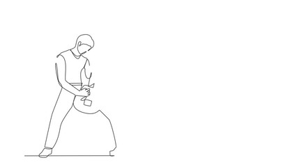 Poster - Animated self drawing of continuous line draw musician playing electric guitar. Man practicing in playing guitar. Guitarist perform playing music instrument on stage. Full length single line animation