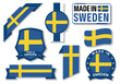 Collection of made in sweden badges labels sweden flag in ribbon vector illustration