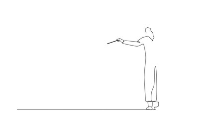 Wall Mural - Animated self drawing of continuous line draw Arab man music orchestra. Male musician with arm gestures. Expressive conductor directs orchestra during performance. Full length single line animation
