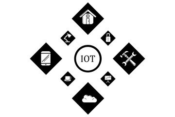 Canvas Print - Digital png illustration of iot text and icons on transparent background