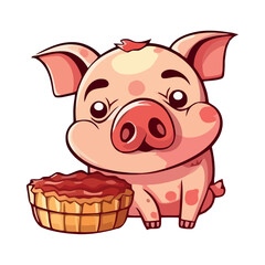 Sticker - Cute cartoon piglet smiling with cake