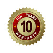 Round and rectangular emblems of golden color with a text of ten years of warranty