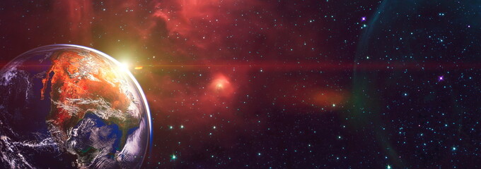 Wall Mural - panoramic view of the earth in the galaxy, concept on the theme of ecology, environment, earth day. 