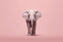  An Elephant Standing In Front Of A Pink Background With Its Trunk In The Air And Its Trunk In The Air, With Its Trunk In The Air.  Generative Ai