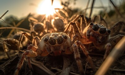 Spidey selfie: Spider strikes a pose, revealing its fascinating anatomy and delicate legs. Creating using generative AI tools