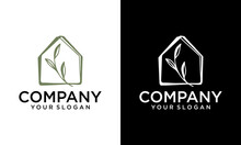 Green House Vector Logo Template. Vegan Symbol, Eco Logo. Leaf And Natural Logo Concept.