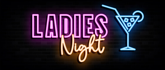 Wall Mural - Ladies Night Neon Signs Vector Design Template Neon Style