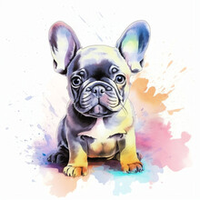AI Generated: Vector Fawn Dog French Bulldog Breed Sitting, The Most Colourful