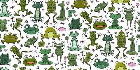 Poster - Funny frogs family. Seamless pattern background for your design