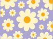 Cute groovy flower seamless patterns Retro background with daisies, funky vintage aesthetic floral textile print vector	