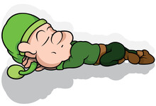 Tired Dwarf In Green Clothes Sleeping On The Ground