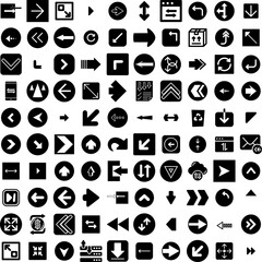 Wall Mural - Collection Of 100 Arrows Icons Set Isolated Solid Silhouette Icons Including Sign, Symbol, Set, Vector, Arrow, Design, Collection Infographic Elements Vector Illustration Logo