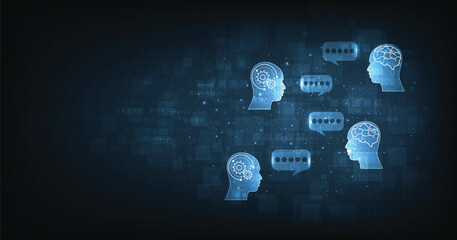Aufkleber - Human Chat with AI or Artificial Intelligence. AI chatbot or artificial intelligence can communicate through messages with humans naturally. Robot in online system.Futuristic technology.	