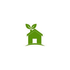 Poster - Eco house icon environment home with leaves sign for graphic design isolated on white background