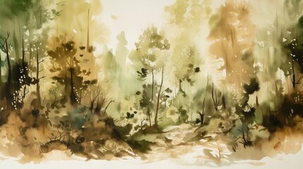 green and brown forest with this watercolor background