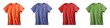 Unisex Short Sleeve T-shirts seen from front for mockup, orange, red, blue and green on a transparent background, Generative AI