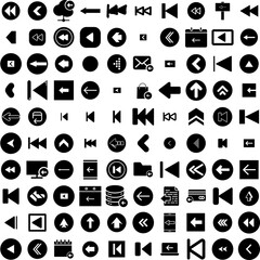 Wall Mural - Collection Of 100 Previous Icons Set Isolated Solid Silhouette Icons Including Arrow, Previous, Button, Symbol, Web, Vector, Icon Infographic Elements Vector Illustration Logo