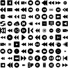 Wall Mural - Collection Of 100 Rewind Icons Set Isolated Solid Silhouette Icons Including Video, Digital, Button, Vector, Icon, Illustration, Rewind Infographic Elements Vector Illustration Logo