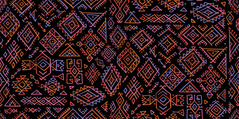 Poster - Tribal decorative background. Ethnic seamless pattern. Aztec geometric backdrop. Native american ornament. Vector illustration