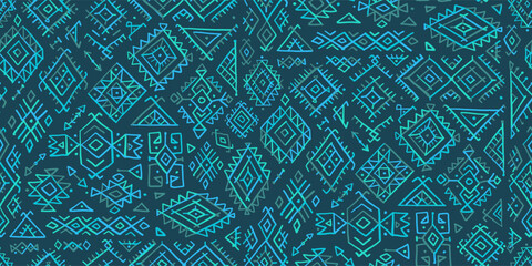 Sticker - Tribal decorative background. Ethnic seamless pattern. Aztec geometric backdrop. Native american ornament. Vector illustration