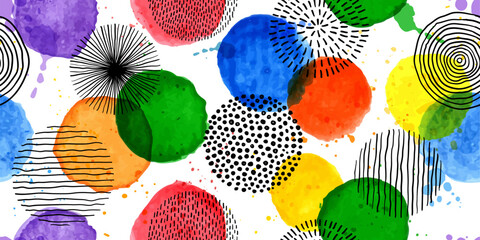 Seamless pattern Of Doodle Creative minimalist Abstract art circle shape and Hand Drawn doodle Scribble Circle. Design elements or background for wall decoration, postcard, poster or brochure