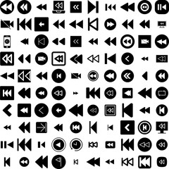 Wall Mural - Collection Of 100 Rewind Icons Set Isolated Solid Silhouette Icons Including Vector, Illustration, Rewind, Icon, Video, Button, Digital Infographic Elements Vector Illustration Logo