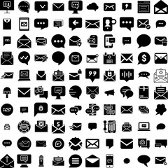 Collection Of 100 Message Icons Set Isolated Solid Silhouette Icons Including Icon, Vector, Message, Web, Communication, Illustration, Design Infographic Elements Vector Illustration Logo