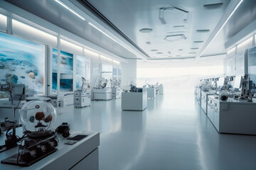 Wall Mural - futuristic interior of a laboratory or scientific station on a planet. created with generative ai te